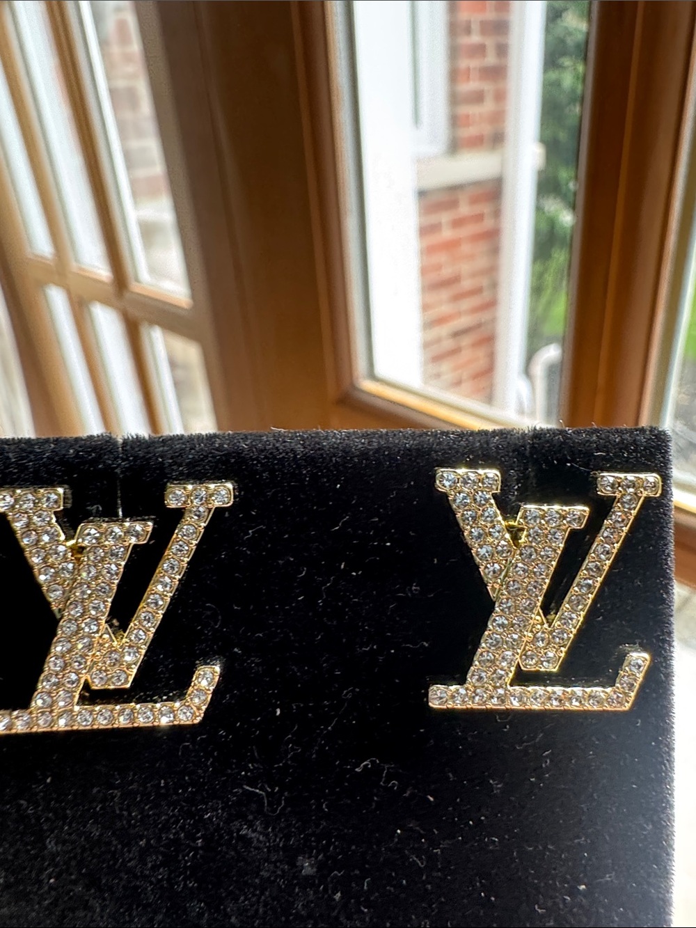 Crystal Logo Stud Earrings - Gold Tone